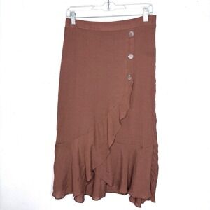 B Wear Skirt Womens Medium Rust Brown Cascade Ruffle Flowy Boho Vacation Casual